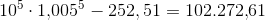 10^5\cdot 1{,}005^5-252,51=102.272{,}61
