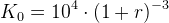 K_0=10^4\cdot (1+r)^{-3}