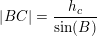 \small \left | BC \right |=\frac{h_c}{\sin(B)}