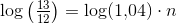 \log\left (\tfrac{13}{12} \right )=\log(1{,}04)\cdot n