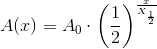 A(x)=A_0\cdot \left ( \frac{1}{2} \right )^{\frac{x}{X_{\frac{1}{2}}}}