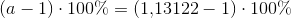 \left (a-1 \right )\cdot 100\%=\left (1{,}13122-1 \right )\cdot 100\%
