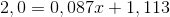 2,0 = 0,087x+1,113