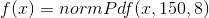 f(x)=normPdf(x,150,8)