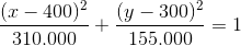 \frac{(x-400)^2}{310.000}+\frac{(y-300)^2}{155.000}=1
