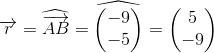 \overrightarrow{r}= \widehat{\overrightarrow{AB}}=\widehat{\begin{pmatrix} -9\\ -5 \end{pmatrix}}=\begin{pmatrix} 5\\ -9 \end{pmatrix}
