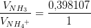 \frac{V_{NH_3}}{V_{N{H_4}^+} }=\frac{0{,}398107}{1}