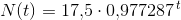 N(t)=17{,}5\cdot0{,}977287^{\, t}