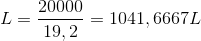 L = \frac{20000}{19,2} = 1041,6667 L