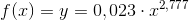f(x)=y=0,023\cdot x^{2,777}