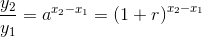 \frac{y_2}{y_1}=a^{x_2-x_1}=\left (1+r \right )^{x_2-x_1}