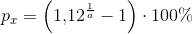p_x=\left (1{,}12^{\frac{1}{a}}-1 \right )\cdot 100\%