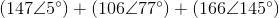 (147 \angle 5^\circ)+(106 \angle 77^\circ)+(166 \angle14 5^\circ)