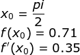 \\x_{0}=\frac{pi}{2} \\f(x_{0})=0.71 \\f'(x_{0})= 0.35