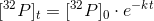 [^{32}P]_t=[^{32}P]_0\cdot e^{-kt}