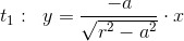 t_1:\; \; y=\frac{-a}{\sqrt{r^2-a^2}}\cdot x