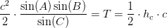 \frac{c^2}{2}\cdot \frac{\sin(A)\sin(B)}{\sin(C)}=T=\frac{1}{2}\cdot h_c\cdot c