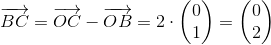 \overrightarrow{BC}=\overrightarrow{OC}-\overrightarrow{OB}=2\cdot \begin{pmatrix} 0\\1 \end{pmatrix}=\begin{pmatrix} 0\\2 \end{pmatrix}