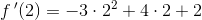 f{\, }'(2)=-3\cdot 2^2+4\cdot 2+2