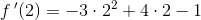 f{\, }'(2)=-3\cdot 2^2+4\cdot 2-1