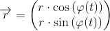 \overrightarrow{r}=\begin{pmatrix} r\cdot \cos \left ( \varphi (t) \right )\\ r\cdot \sin \left ( \varphi (t) \right ) \end{pmatrix}