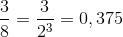 \frac{3}{8}=\frac{3}{2^3}=0,375