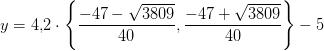 y=4{,}2\cdot \left\{\frac{-47-\sqrt{3809}}{40},\frac{-47+\sqrt{3809}}{40}\right\}-5