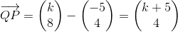 \overrightarrow{QP}=\begin{pmatrix} k\\8 \end{pmatrix}-\begin{pmatrix} -5\\4 \end{pmatrix}=\begin{pmatrix} k+5\\4 \end{pmatrix}