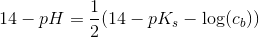 14-pH = \frac{1}{2}(14-pK_s-\log(c_b))