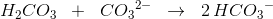H_2CO_3\; \; +\; \; C{O_{3}}^{2-}\; \; \rightarrow \; \; 2\, HC{O_{3}}^{-}