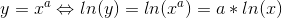 y=x^a\Leftrightarrow ln(y)=ln(x^a)=a*ln(x)