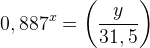 0,887^{x}=\left (\frac{y}{31,5} \right )
