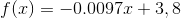 f(x)=-0.0097x+3,8