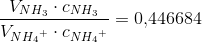 \frac{V_{NH_3}\cdot c_{NH_3}}{V_{N{H_4}^+}\cdot c_{N{H_4}^+} }=0{,}446684