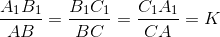 \frac{A_{1}B_{1}}{AB} = \frac{B_{1}C_{1}}{BC} = \frac{C_{1}A_{1}}{CA} = K