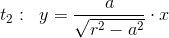 t_2:\; \; y=\frac{a}{\sqrt{r^2-a^2}}\cdot x
