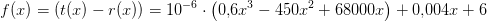 f(x)=\left (t(x)-r(x) \right )=10^{-6}\cdot \left ( 0{,}6 x^3-450x^2+68000x\right )+0{,}004x+6