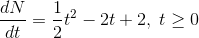 \frac{dN}{dt}= \frac{1}{2}t^2 - 2t + 2,\; t \geq 0