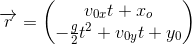 \overrightarrow{r}=\begin{pmatrix} v_{0x}t+x_o\\ -\frac{g}{2}t^2+v_{0y}t+y_0 \end{pmatrix}