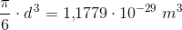 \frac{\pi }{6}\cdot d^{\, 3}=1{,}1779\cdot 10^{-29}\; m^3
