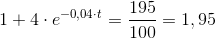 1+4\cdot e^{-0,04\cdot t}=\frac{195}{100}=1,95