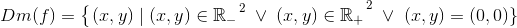 Dm(f)=\left \{ \left. (x,y)\; |\; (x,y)\in\mathbb{R_-} \right^2\; \vee\; (x,y)\in\mathbb{R_+} \right^2\;\vee \; (x,y)=(0,0) \} \right.