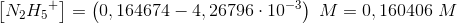 \left [ N_2{H_{5}}^{+} \right ]=\left (0,164674 -4,26796\cdot 10^{-3}\right )\; M=0,160406\; M