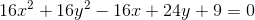 16x^2+16y^2-16x+24y+9=0