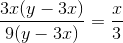 \frac{3x(y-3x)}{9( y-3x)}=\frac{x}{3}