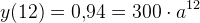 y(12)=0{,}94=300\cdot a^{12}
