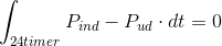 \int_{24timer}^{ }P_{ind} - P_{ud}\cdot dt = 0