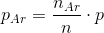 p_{Ar}=\frac{n_{Ar}}{n}\cdot p