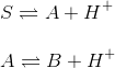 \newline S \rightleftharpoons A + H^+ \newline \newline A \rightleftharpoons B + H^+