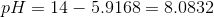 pH=14-5.9168 = 8.0832